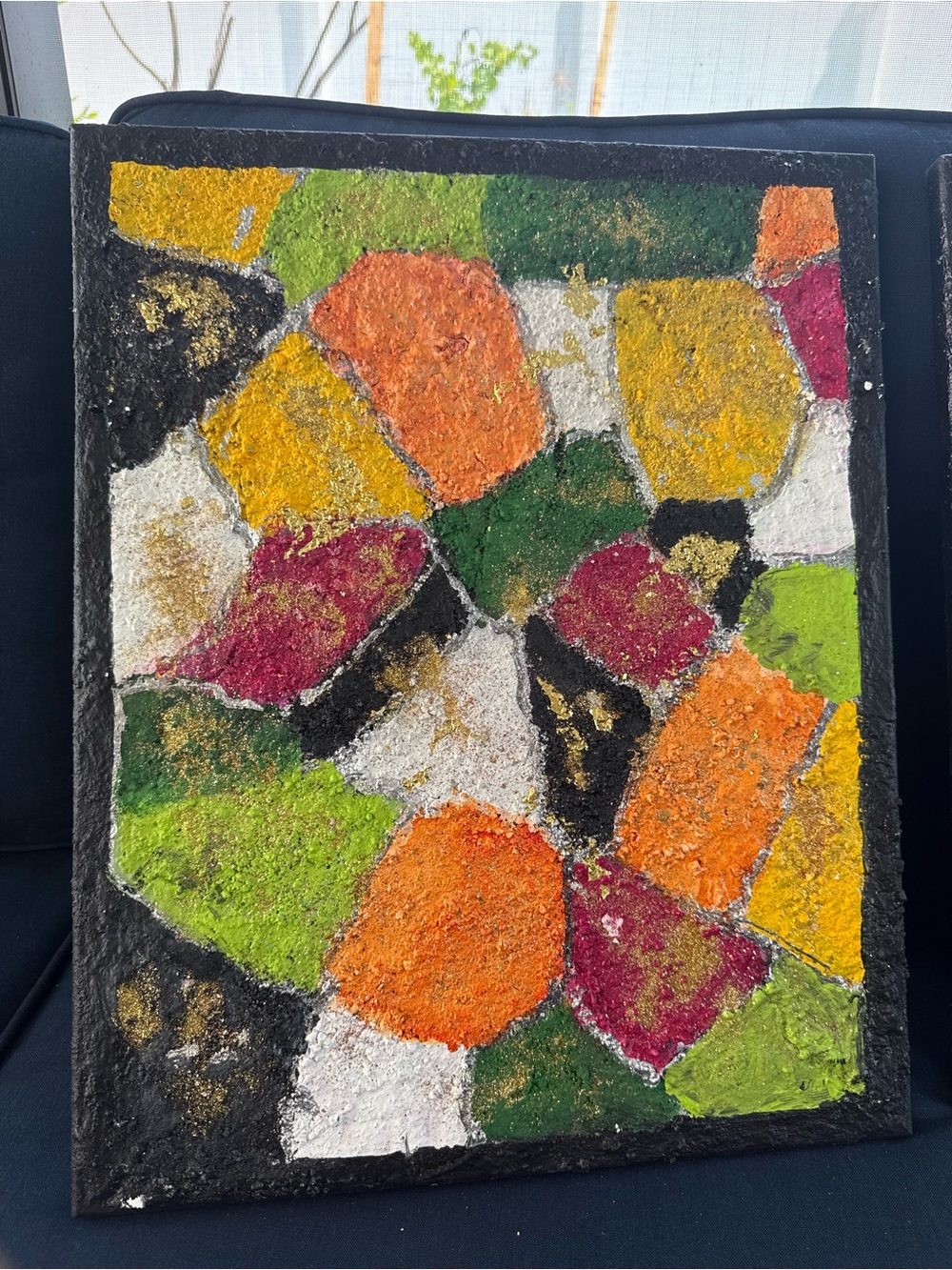 Abstract Textured Home Art Wall Canvas in Orange, Green, Yellow, Pink and Black
